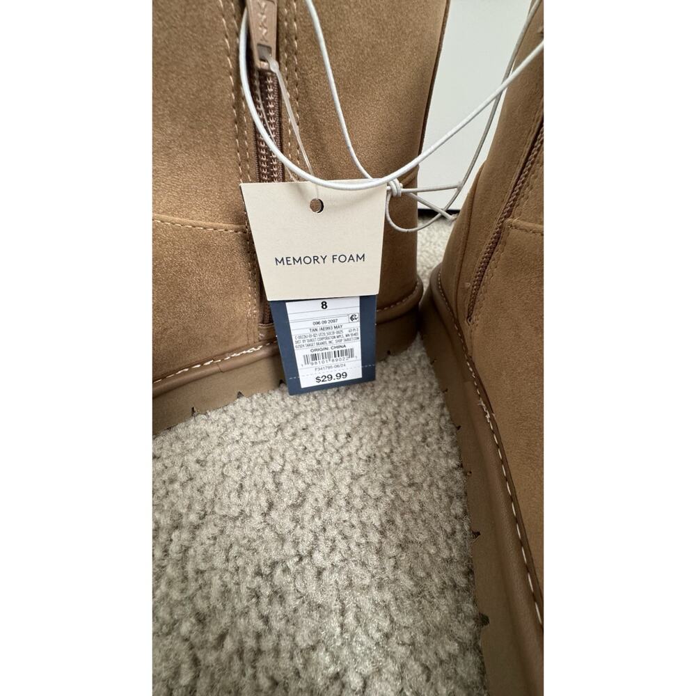 Universal Thread May Boots Womens 8 Tan Faux Suede Fur Lined Memory Foam NWT - Picture 5 of 12